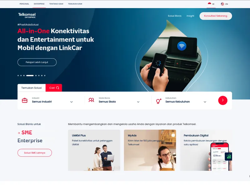 Telkomsel Enterprise Website interface preview